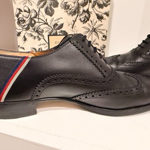 GUCCI Sylvie Web brogue leather Oxford Dress shoes Black 8.5/9 Excellent main image 11